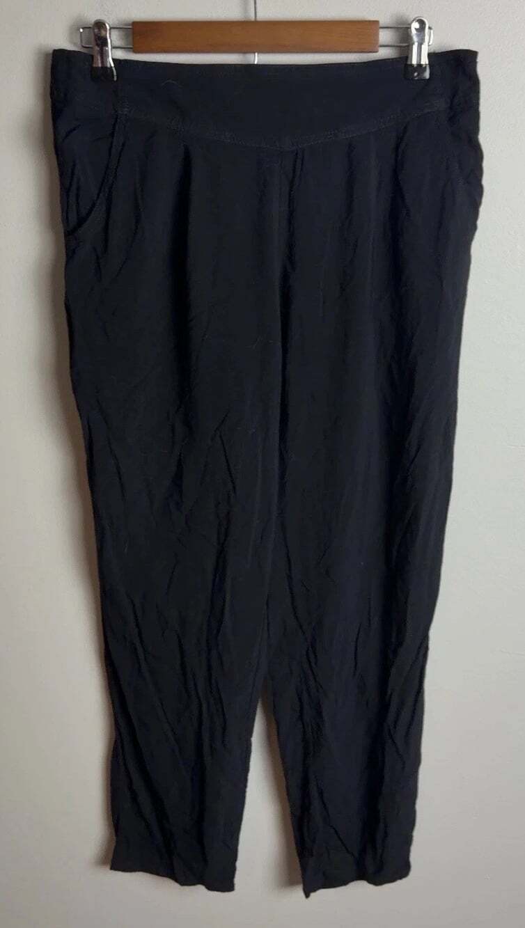 Free People Black Rayon Pleated Elastic Waist Pull On Casual Pants Measurements